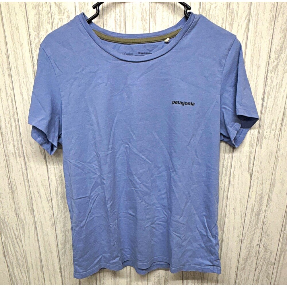 Patagonia Womens  M Blue Organic Cotton Tee Regular Fit Crew Double-Sided